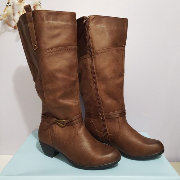 Chelsea Moreland Sz 10W  NWOB Brown Faux Leather Women's Zip Boots - Picture 1 of 10